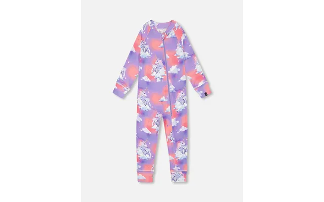 One Piece Thermal Underwear Set Lavender With Unicorns In The Clouds Print - 14