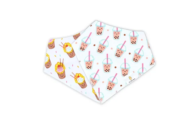 Organic Cotton Bandana Bibs 2pcs Set - Boba & Egg Waffle Design Takoyaki Taiyaki