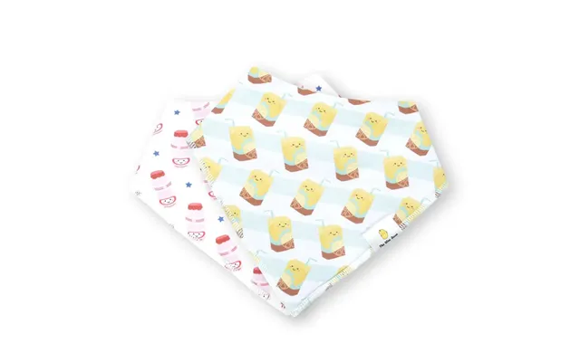 Organic Cotton Bandana Bibs 2pcs Set - Lemon Tea Yogurt Drink Design Takoyaki Taiyaki