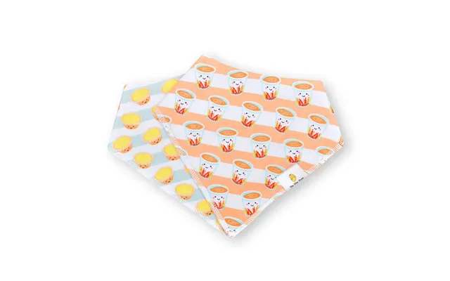 Organic Cotton Bandana Bibs 2pcs Set - Milk Tea Egg Tart Combo Design Takoyaki Taiyaki