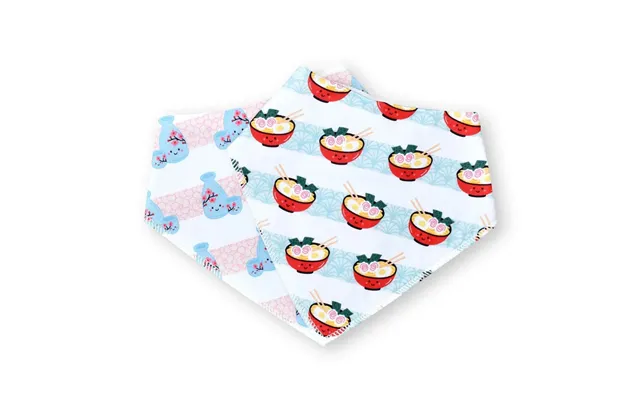 Organic Cotton Bandana Bibs 2pcs Set - Ramen Sake Design Takoyaki Taiyaki