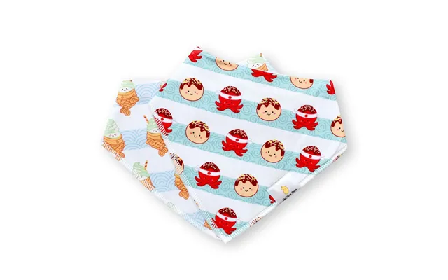 Organic Cotton Bandana Bibs 2pcs Set - Takoyaki Taiyaki Design Ramen Sake