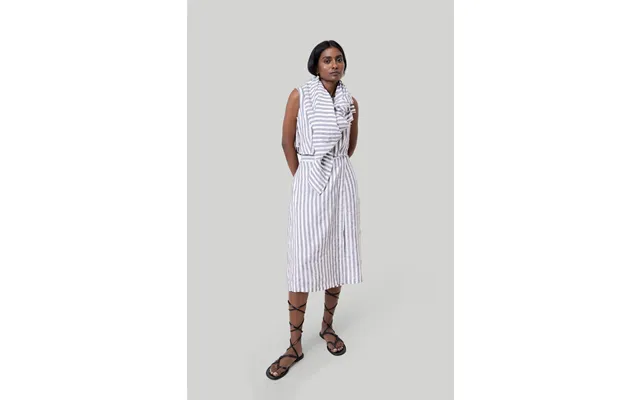 Overlap Midi Skirt In Linen Stripes - Striped Linen 3xl