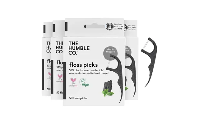 Plant-based Floss Picks - Charcoal Double Thread 200 Pcs