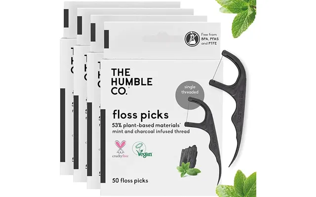 Plant-based Floss Picks - Charcoal Single Thread 200 Pcs