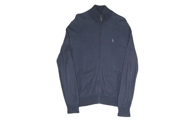 Polo Ralph Lauren Mens Blue Plain Full Zip Plain Crew Knit S Jumper Cotton Blend