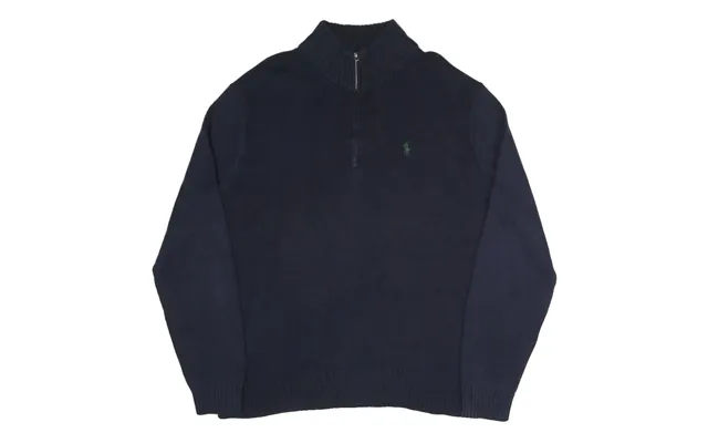 Polo Ralph Lauren Mens Navy Blue Plain Cotton Blend Jumper Half Zip L Classic