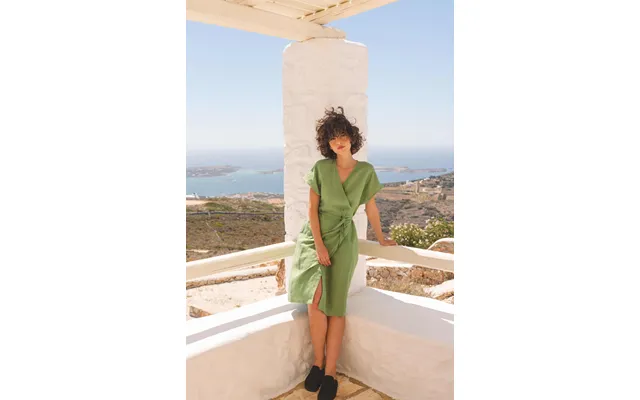 Rome Linen Wrap Dress In Matcha Green Size L