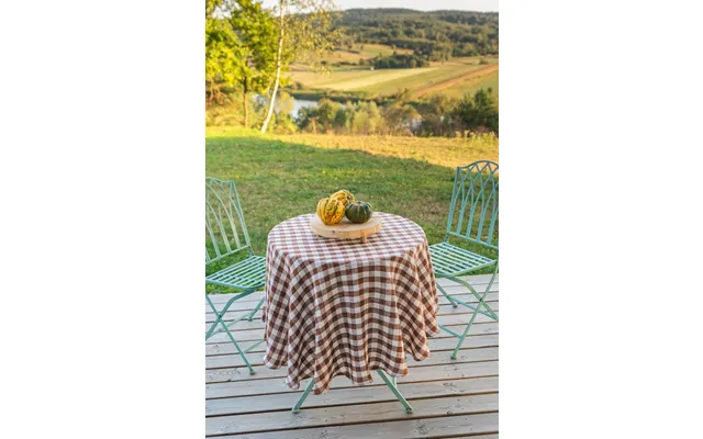 Round Linen Tablecloth In Mocha Gingham - Round 92 235 Cm