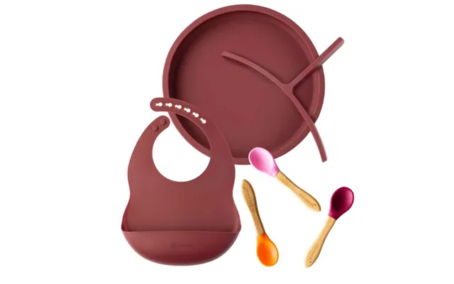 Silicone Plate, Bib And Spoon Bundle - Burgundy