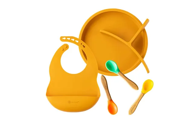 Silicone Plate, Bib And Spoon Bundle - Mustard