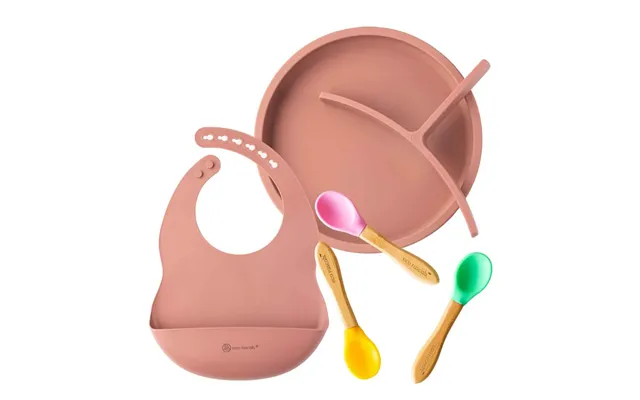 Silicone Plate, Bib And Spoon Bundle - Rose
