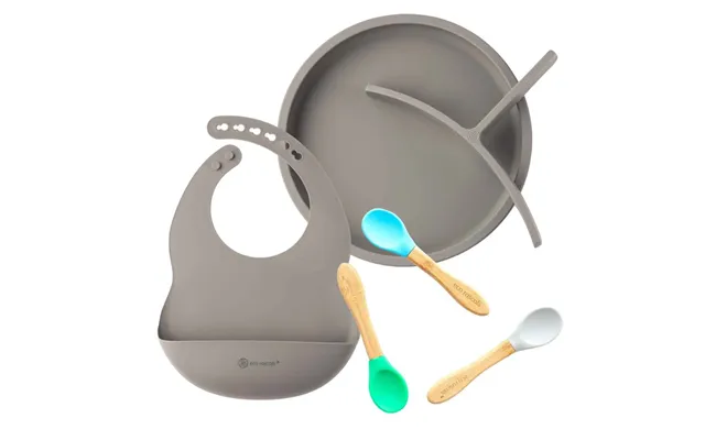 Silicone Plate, Bib And Spoon Bundle - Silver