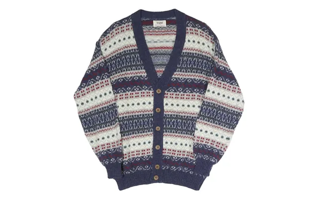 Sisley Mens Blue White Red Patterned Button Up Fair Isle V-neck Jumper S Cotton