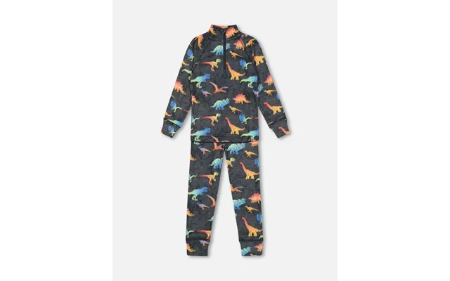 Two Piece Thermal Underwear Set Black With Dino Gradient Print - 8