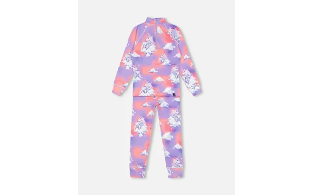 Two Piece Thermal Underwear Set Lavender With Unicorns In The Clouds Print - 7