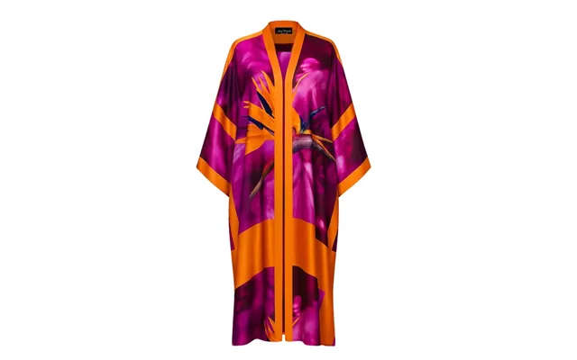 Unisex Bird Of Paradise Printed Silk Kimono - Pink And Purple
