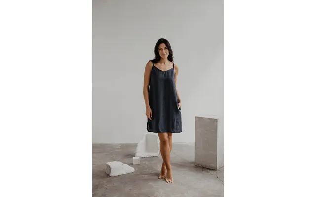 Zoe Linen Slip Dress In Charcoal Size