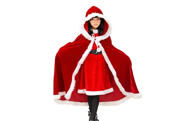 Adult Child Christmas Santa Claus Robe Hooded Cloak, Mrs Santa Claus Velvet Hooded Cape Christmas Robe - Red Kids
