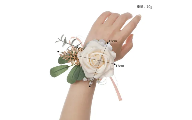 Bridesmaids Wrist Flower Champagne Green Lleaf Hand Flower Men Corsage Clothing Accessories, Cg61464 - Wrist Flower Cham