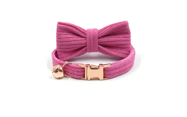 Cat Collar With Bow Tie Set, Rose Gold Cat Bell For Cats, Small Dogs - Fuchsia L