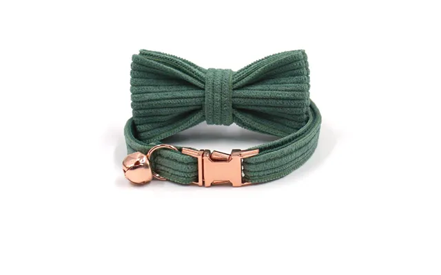 Cat Collar With Bow Tie Set, Rose Gold Cat Bell For Cats, Small Dogs - Green S