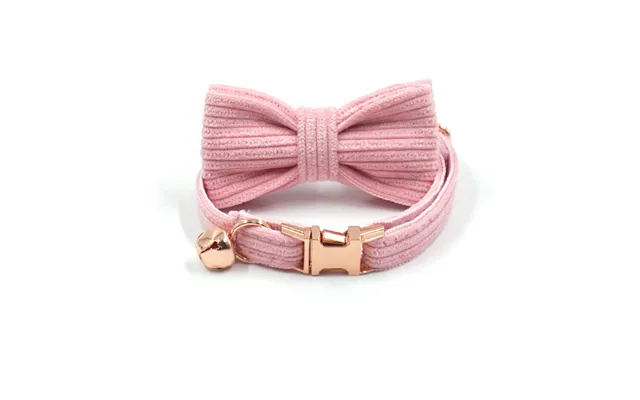 Cat Collar With Bow Tie Set, Rose Gold Cat Bell For Cats, Small Dogs - Pink L