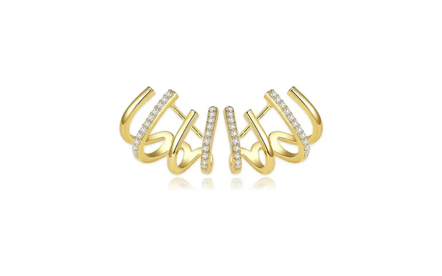 Cubic Zirconia Half Hoop Stud Earrings Looks Like 4 Hoop Earrings - Gold