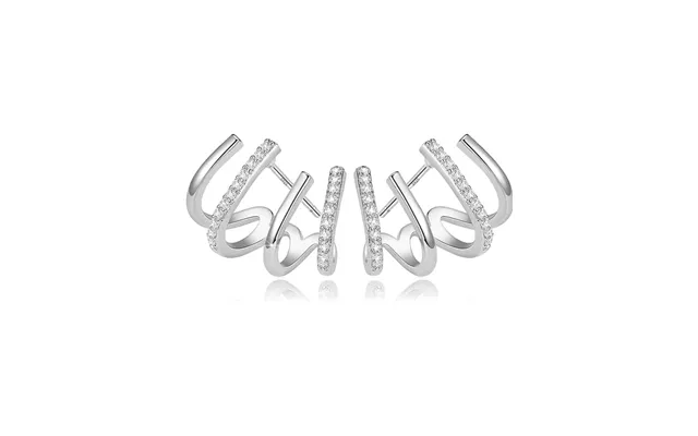 Cubic Zirconia Half Hoop Stud Earrings Looks Like 4 Hoop Earrings - Silver