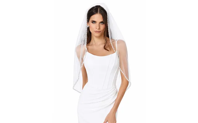 Elegant Minimalist Hand Sewn Pearl Edging Bridal Veil, V134 - White