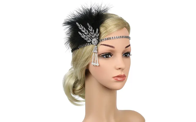Feather Hair Clip White Black Feathers, Vintage Jewel Comb, Barrette, Baguette Marquise - Black