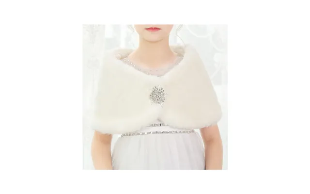 Girls Faux Fur Wrap Shawl Flower Kids Princess Cape Wedding Bridesmaid Bolero Shrug Christmas Party Costume Dress Up - L