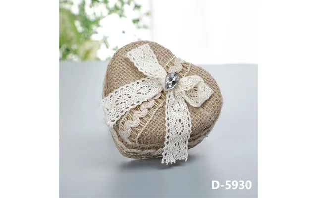 Heart-shaped Linen Fabric Wedding Ring Pillow Creative Lace Bowknot Ring Box Small Portable, Jzh-5929 - As Picture