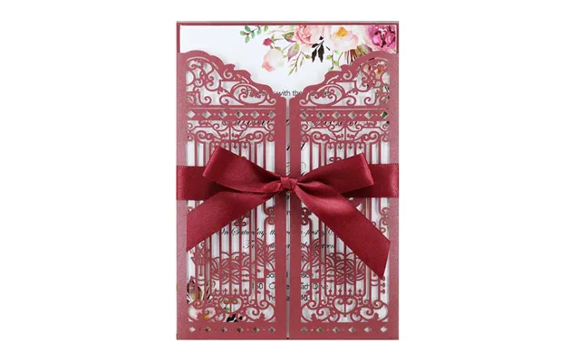Hot Selling Wedding Laser Hollow Out Invitation, Happiness Gate Greeting Card, Hk-289 - Burgundy