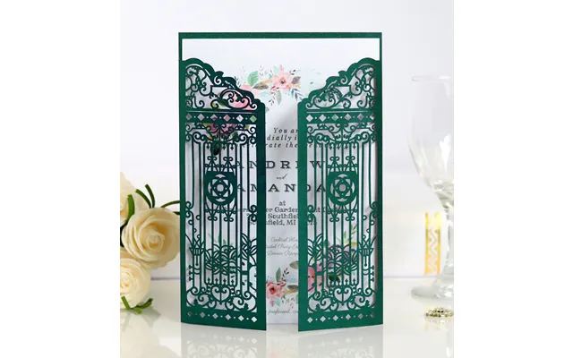 Hot Selling Wedding Laser Hollow Out Invitation, Happiness Gate Greeting Card, Hk-289 - Green