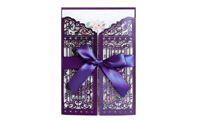 Hot Selling Wedding Laser Hollow Out Invitation, Happiness Gate Greeting Card, Hk-289 - Purple