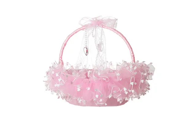Lace White Bow Decoration Portable Flower Basket With Movable Handle, Hl-5721 - Pink