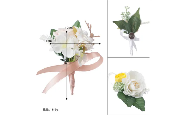 New Wedding Men Boutonniere Groomsman Brooch Mori Flowers Green Leaves, Cg6691 - Champagne Pink