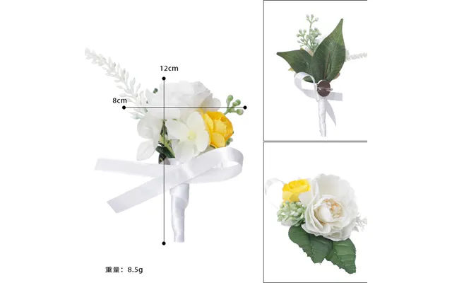 New Wedding Men Boutonniere Groomsman Brooch Mori Flowers Green Leaves, Cg6691 - Yellow White