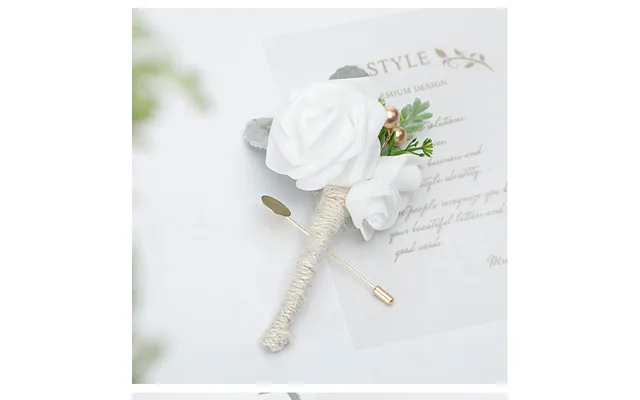 New Wedding Men Boutonniere Groomsman Brooch Mori Flowers Green Leaves, Cg6693 - White