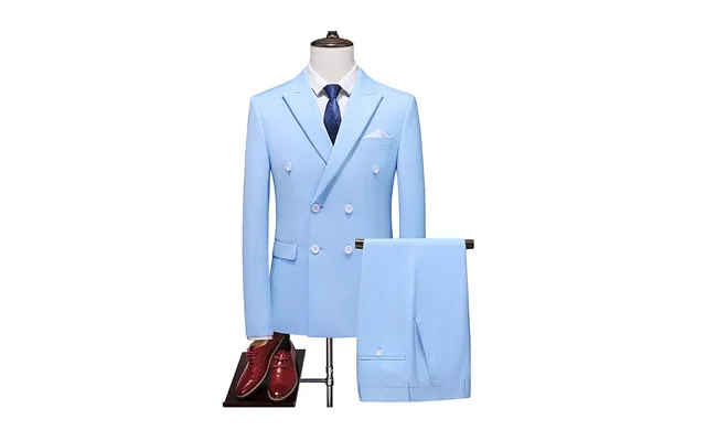 Sky Blue Men's Casual 3 Piece Suit Notch Lapel Flat Tuxedos Set Cn461