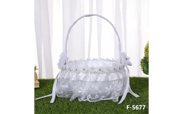 Small Wedding Flower Basket Lace Bow Knot Bridal Flower Girl Flower Basket, Hl-5672 - White F