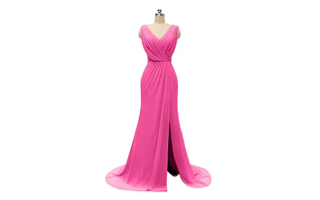 V Neck Chiffon Long Bridesmaid Dresses With Slit - Azalea