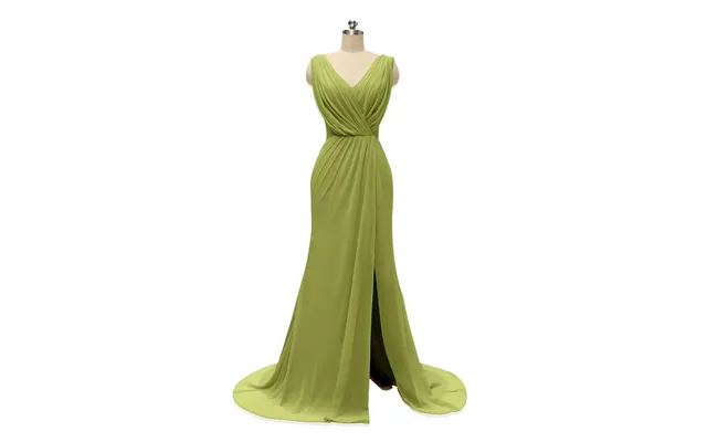 V Neck Chiffon Long Bridesmaid Dresses With Slit - Clover