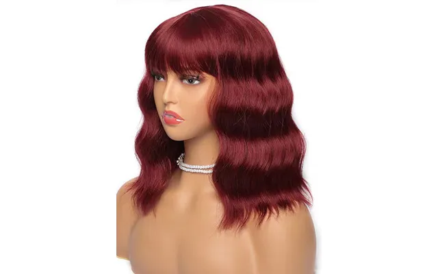 Wavy Wig With Air Bangs Women's Short Bob Colorful Wigs - Burgundy