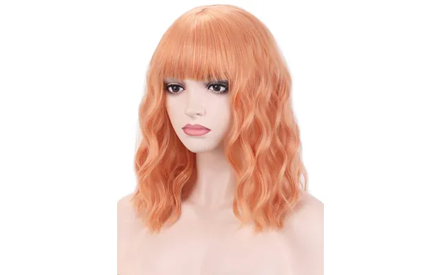 Wavy Wig With Air Bangs Women's Short Bob Colorful Wigs - Orange