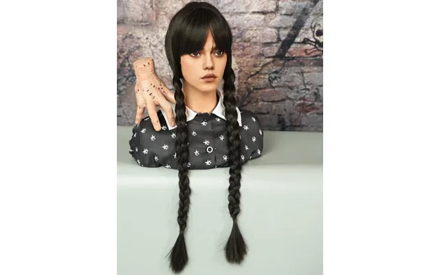 Wednesday Addams Wig Braided Black Wigs With Bangs For Halloween Party Costume Natural Hair For Cosplay - Black
