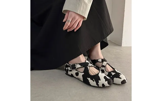 Chiko Coralie Round Toe Block Heels Cow Print Criss-cross Pumps Shoes