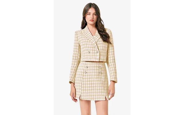 Cicy Bell Womens Beige Cropped Tweed Blazer Sets - Beige Small