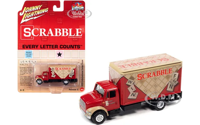 1999 International Cargo Truck Red With Graphics Scrabble Pop Culture 2022 Release 2 1 64 Diecast Model Car By Johnny Li